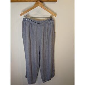 Vintage FLAX Jeanne Engelhart Womens Blue Linen Pants Elastic Waist Large